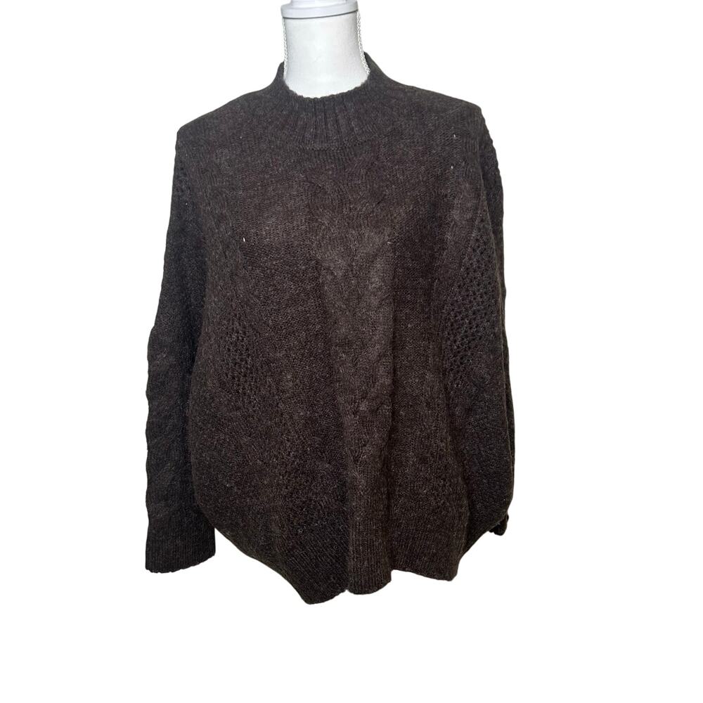 World Market NWT  brown wool blend chunky mock neck oversize sweater one size